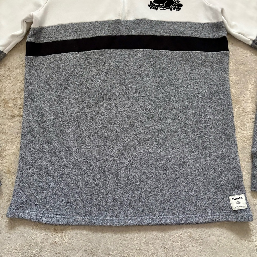 Roots Tri-Coloured Half Zip Logo Swearshirt Size Xsmall - Picture 4 of 10